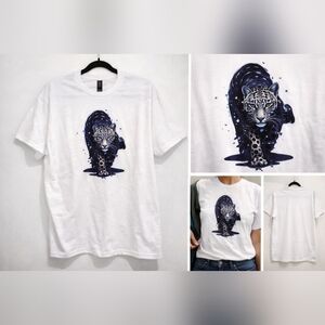 White Graphic T-Shirt with Leopard Design